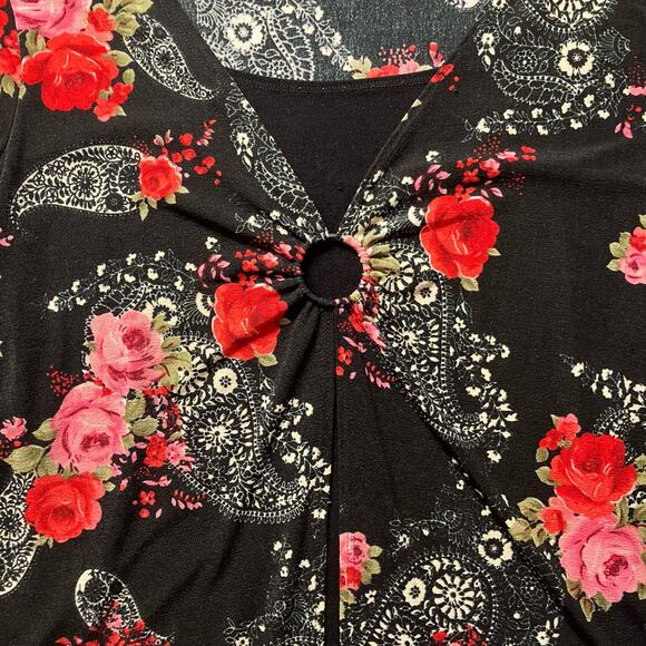 Paisley floral open front panel O ring blouse Y2K bohemian hippie whimsigoth - Picture 4 of 7